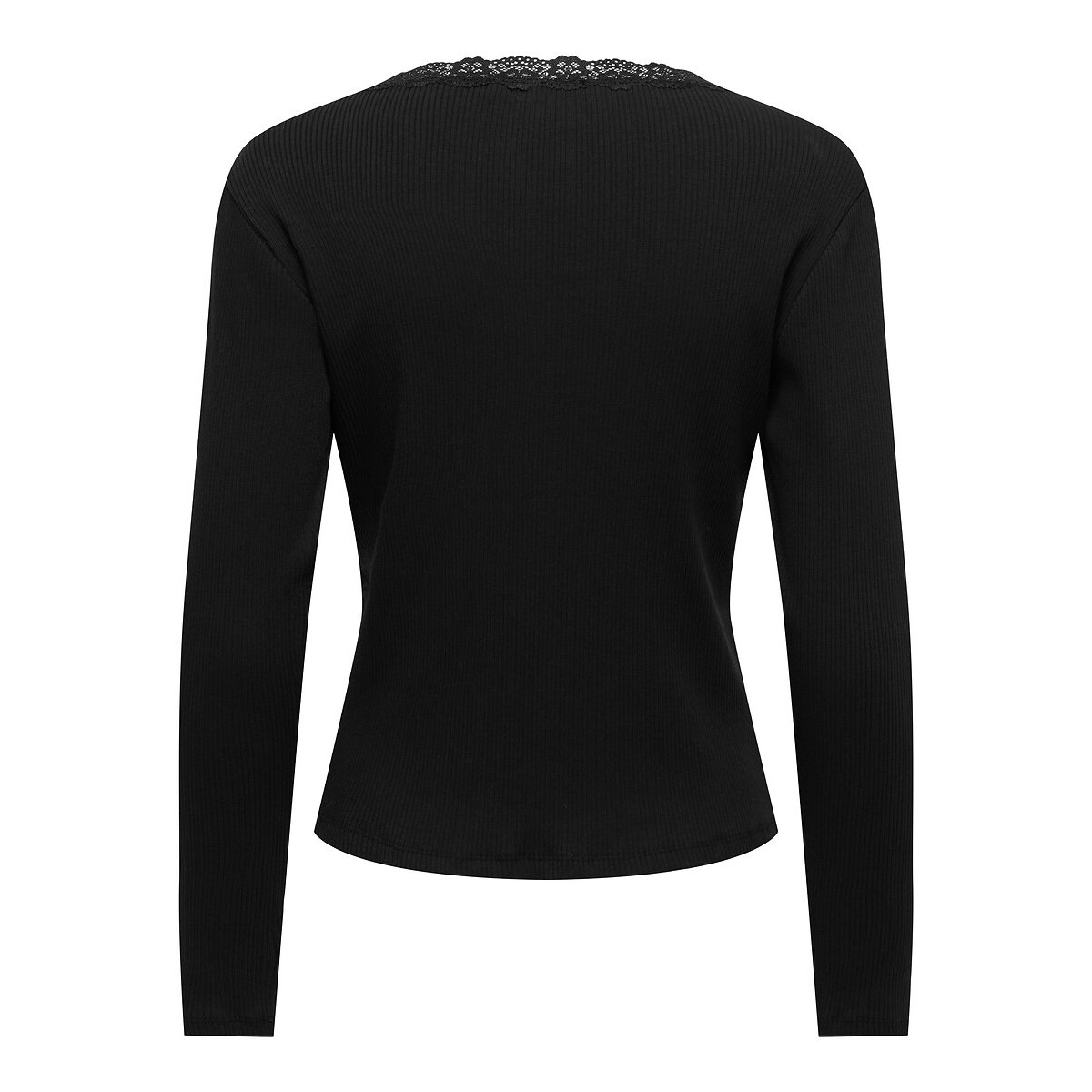 T-shirt manches longues côtelé, col V en dentelle noir, ONLY