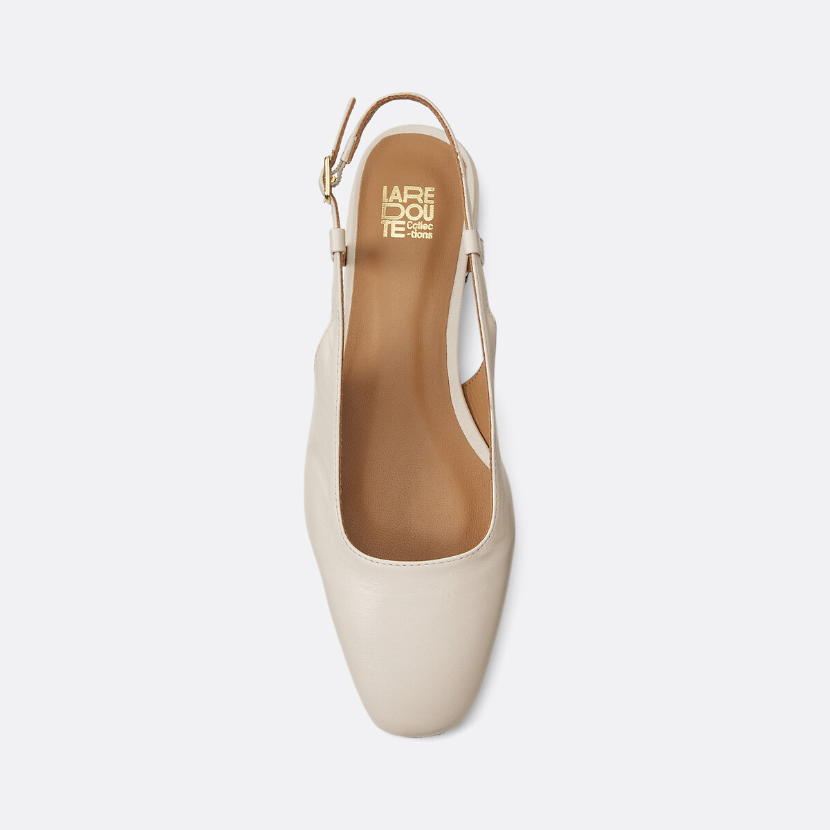 Low Heel Ballet Pumps in Two-Tone Leather cream, LA REDOUTE COLLECTIONS