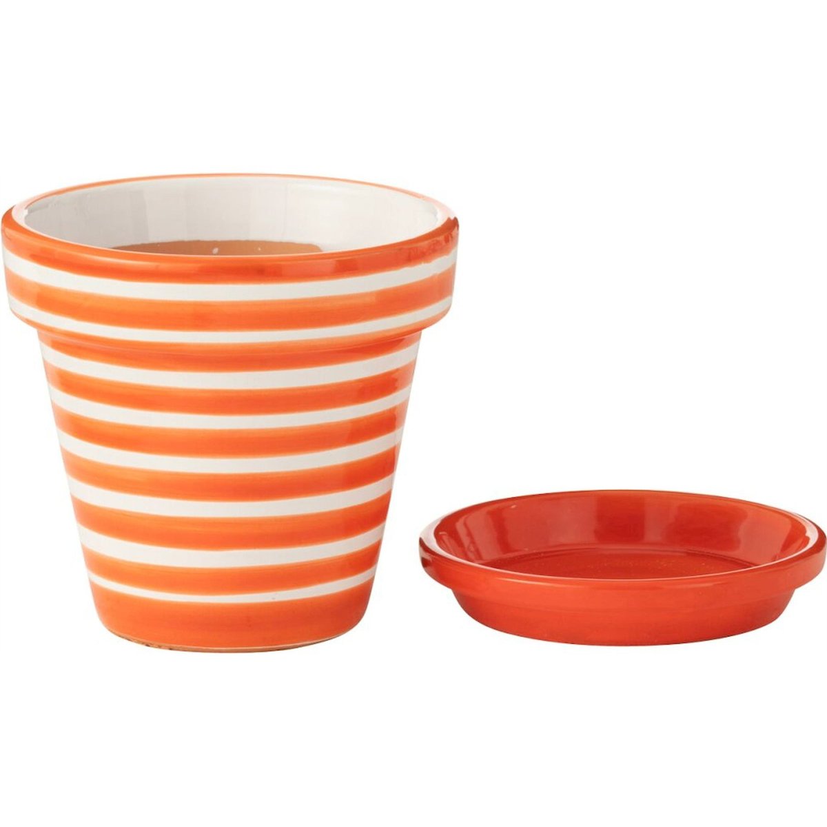 Cache-pot rayé en poterie peinte à la main orange et blanc, RECOLLECTION