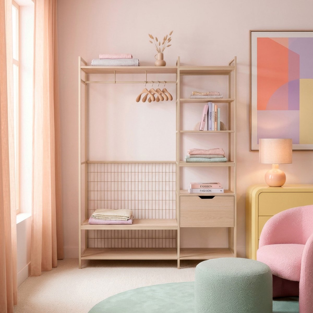 Dressing ouvert modulable 2 éléments en métal et bois L140xH179,5cm - AQABA beige, DRAWER