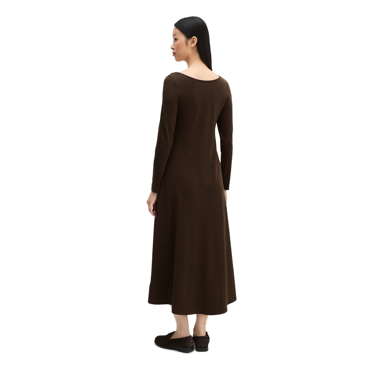 Robe en jersey évasée en coton stretch bio marron, MARC O'POLO