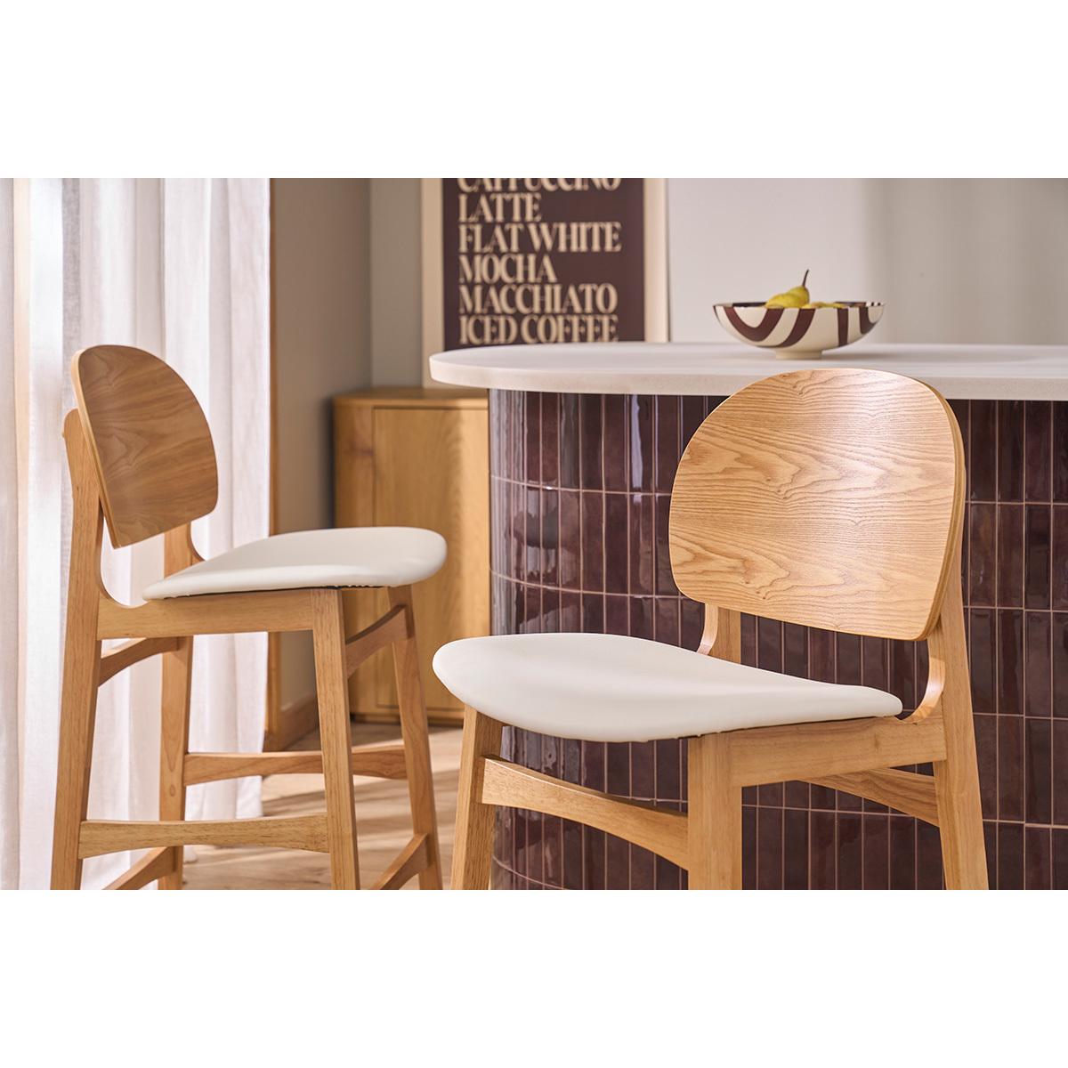 Tabourets scandinaves en bois clair frêne et blanc H68 cm (lot de 2) ELTON blanc, MILIBOO