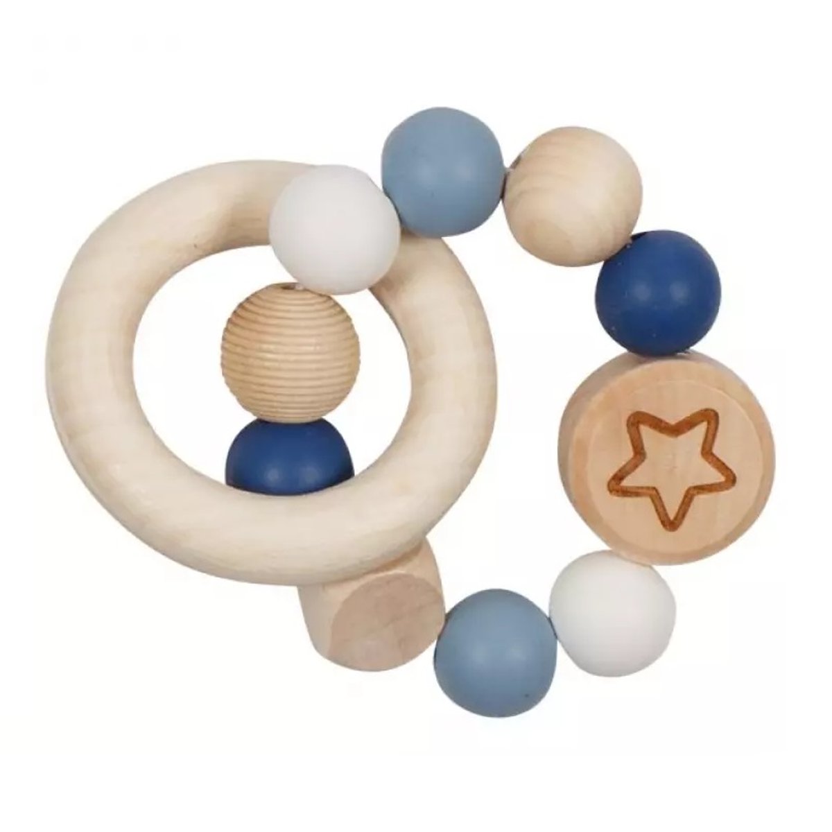 Hochet en bois et silicone bleu, GOKI