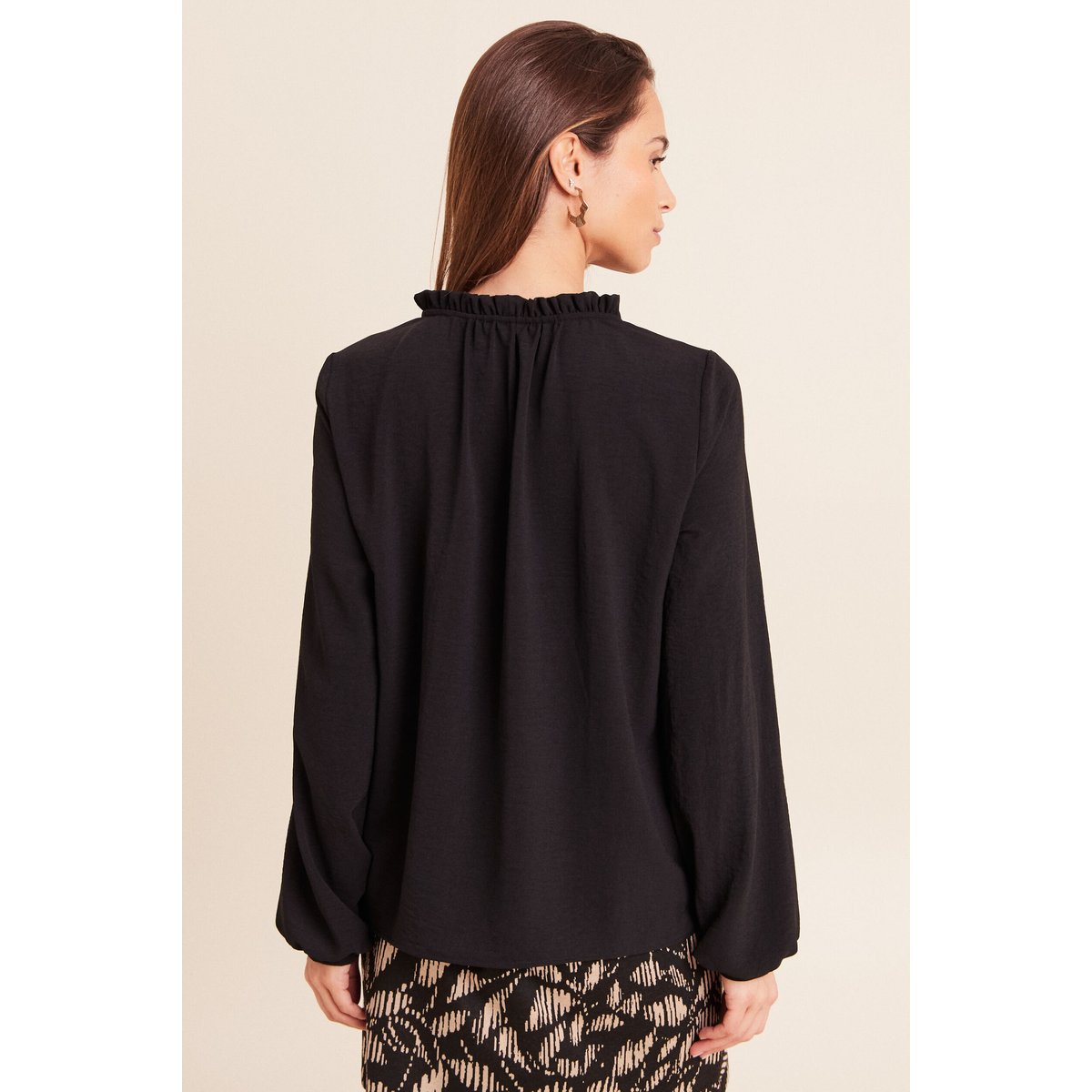 Blouse col v manches longues fluide noir, BREAL