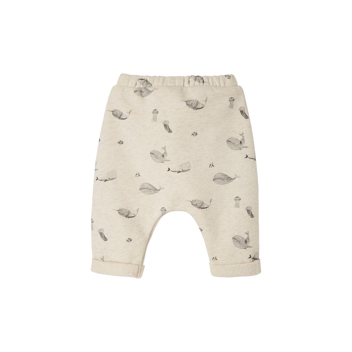 Pantalon naissance en molleton beige chiné aop baleine, VERTBAUDET