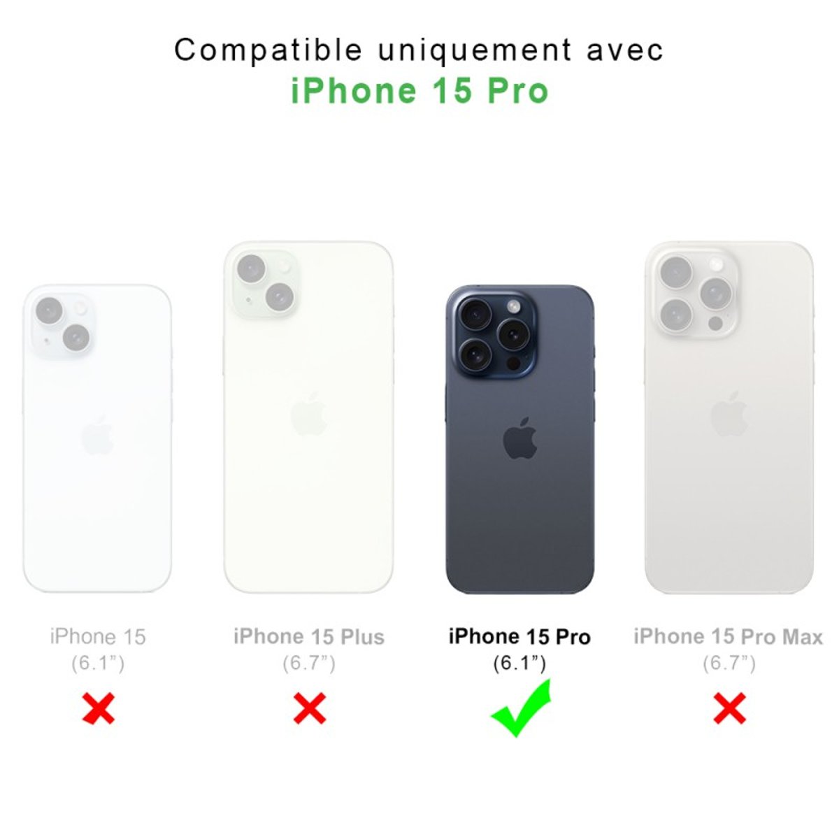 Coque Anti-choc compatible Magsafe pour iPhone 15 Pro Transparente + 2 protections écran et 2 protections objectif caméra transparent, EVETANE