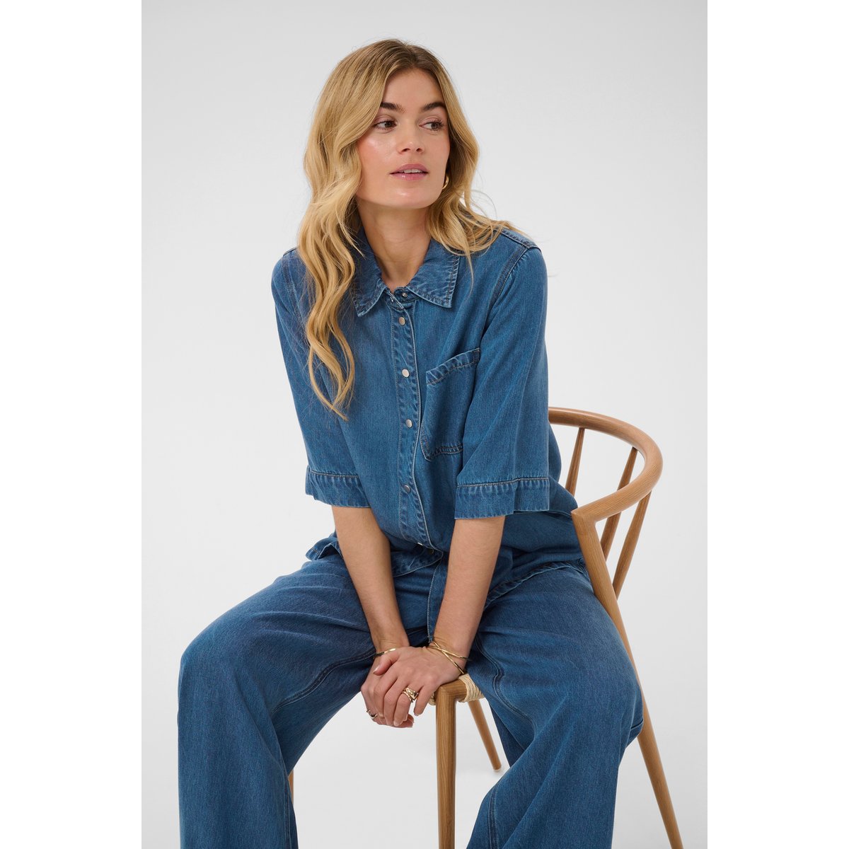Chemise à manches longues bleu seoul mid blue denim, CREAM