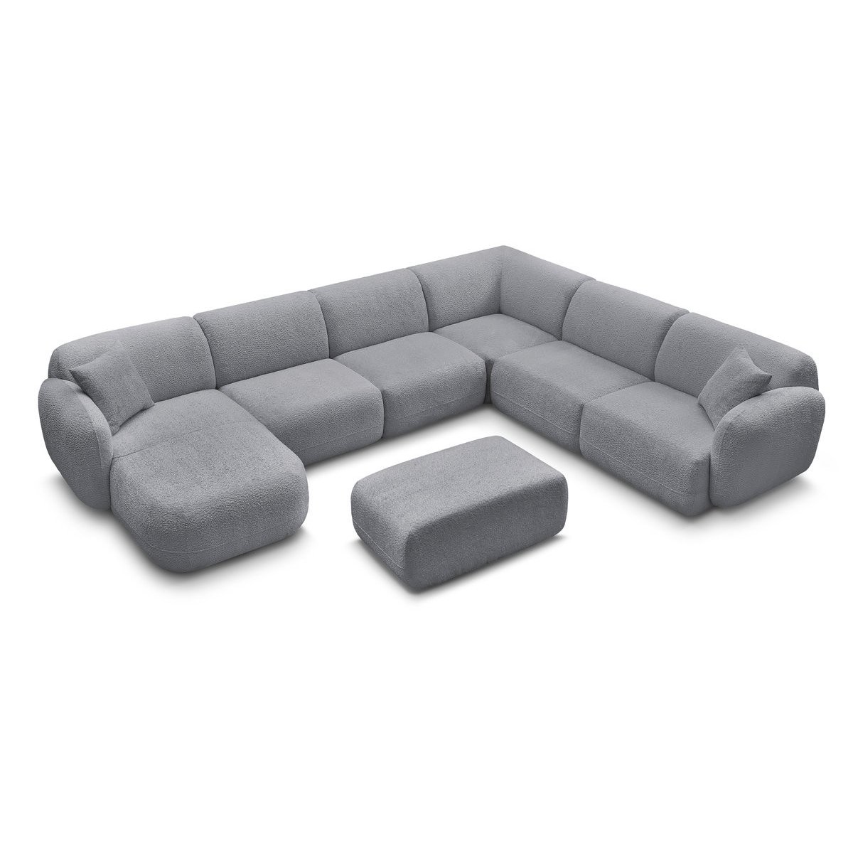 Canapé modulable 6 places en tissu chenille, ANDA gris, BOBOCHIC
