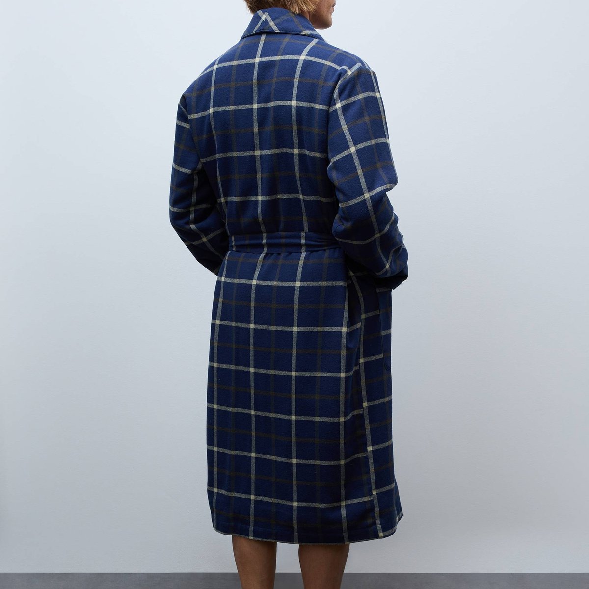Peignoir à carreaux en flanelle intérieur sherpa marine, MONOPRIX