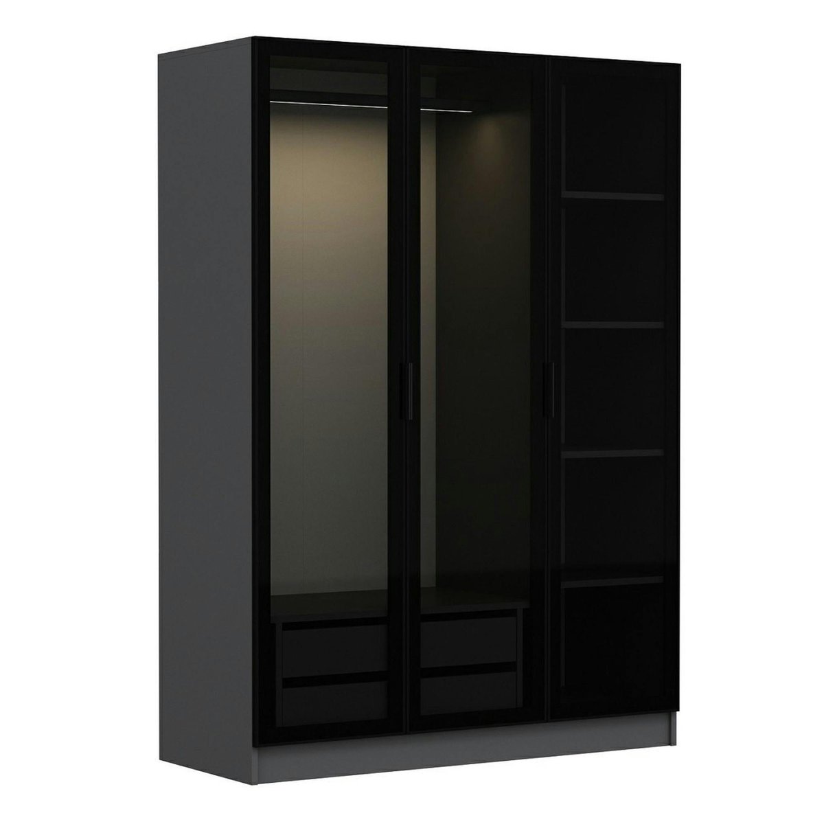 Armoire penderie grise design, 3 portes vitrées BYRON anthracite, PIER IMPORT