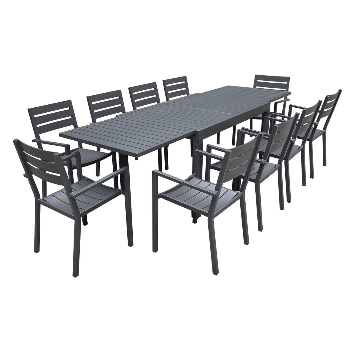 Salon de jardin, extensible, 10 pl, VENEZIA gris anthracite, HAPPY GARDEN