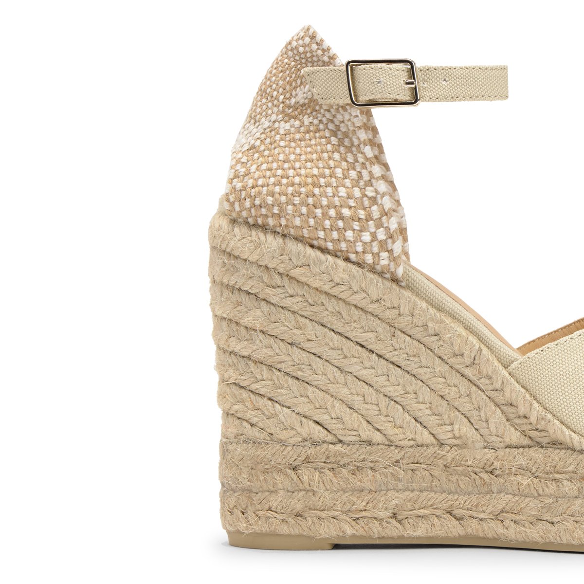 Sandales compensées en coton bio et jute tressée à bride cheville BIANCA EXTRA PLATFORM ivoire, CASTANER
