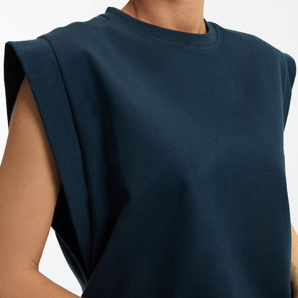 Cotton Sleeveless Vest Top with Crew Neck navy blue, LA REDOUTE COLLECTIONS