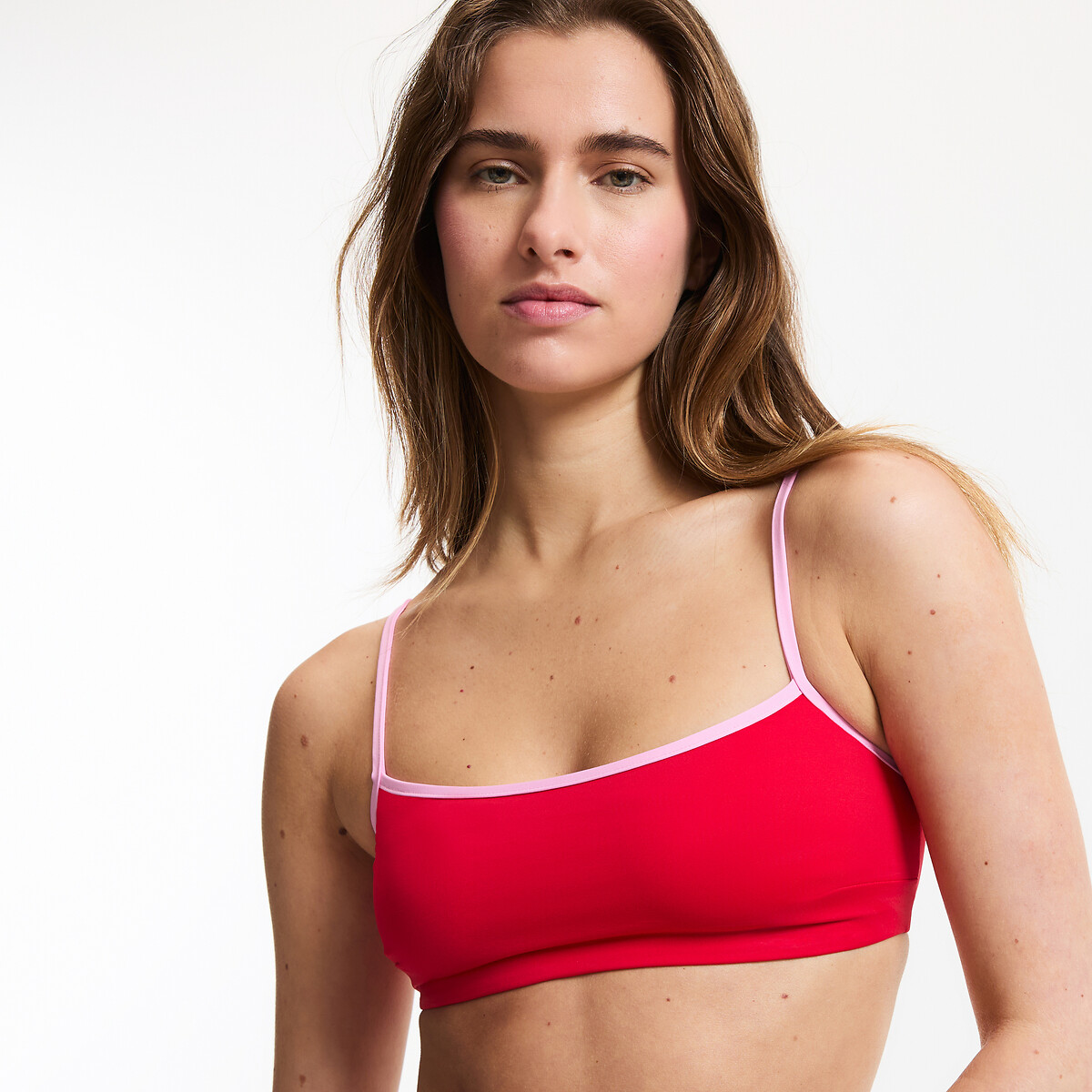 Reggiseno per bikini con bordo in sbieco a contrasto rosso, LA REDOUTE COLLECTIONS