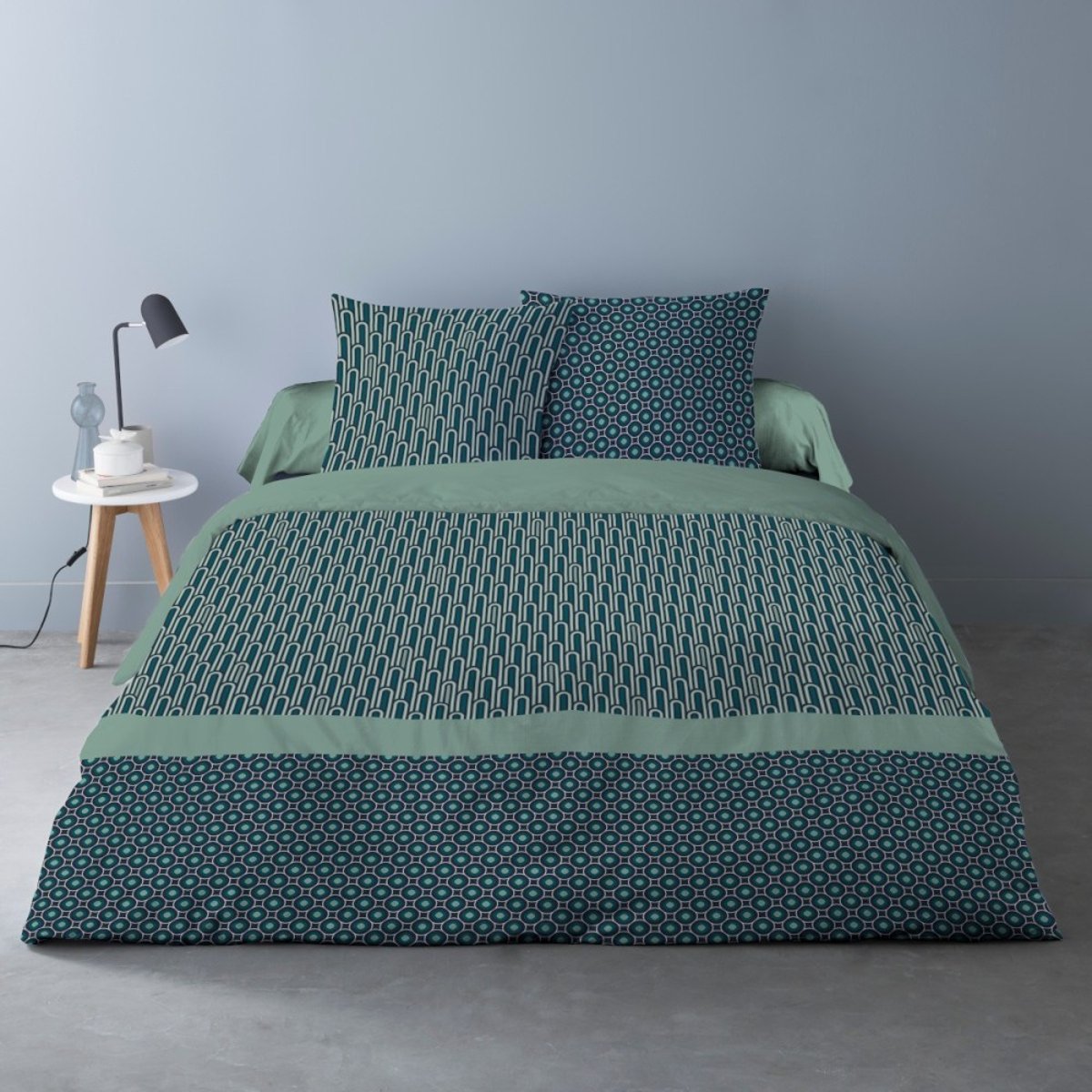 Housse de couette 240x220 CLEO + 2 taies 100% coton vert, DECORATIE