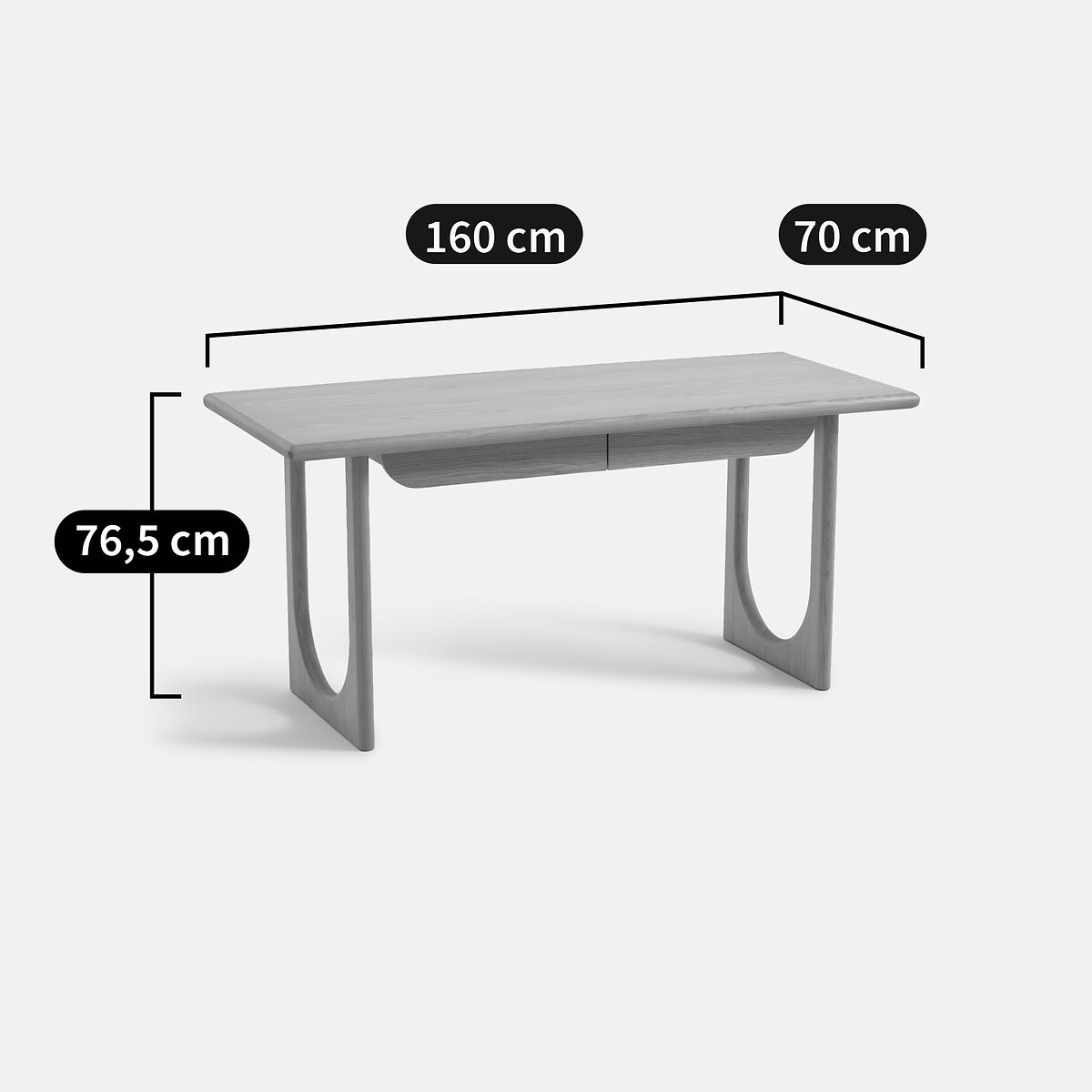 Bureau XL en chêne et plaqué, 2 tiroirs, Douve chêne, LA REDOUTE INTERIEURS