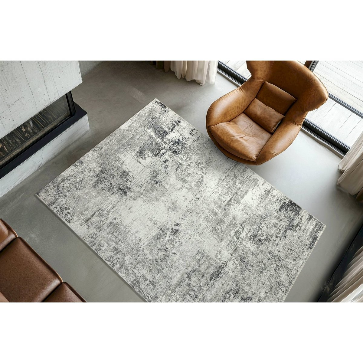 Tapis rectangulaire à poil court gris clair effet béton patiné, ARTE ESPINA
