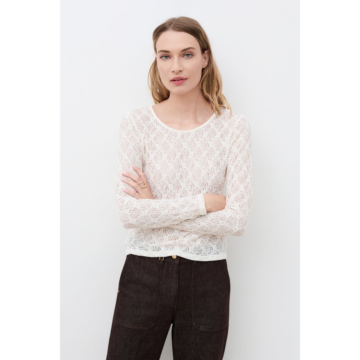 T-shirt ajusté col rond TNITA ecru, CAROLL