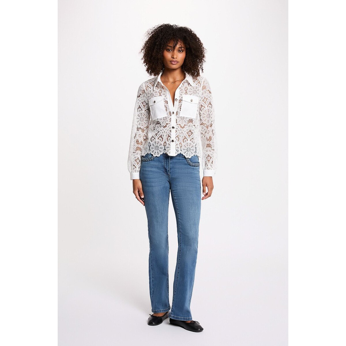 Camicia in pizzo a maniche lunghe bianco, MORGAN