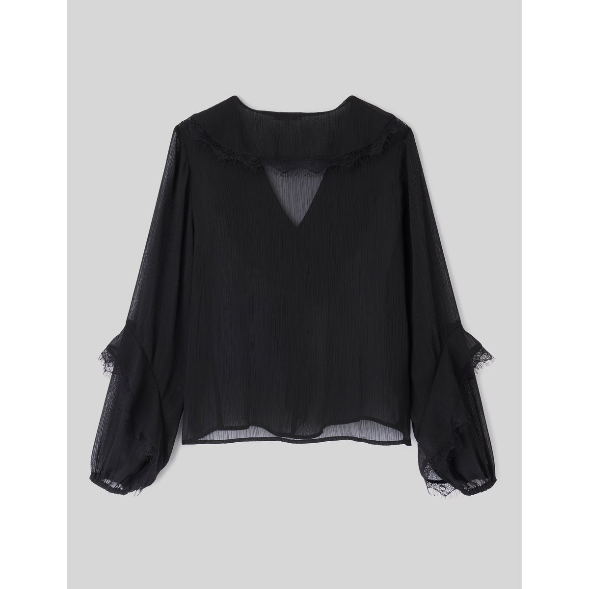 Blouse à volants et dentelle noir, BZB