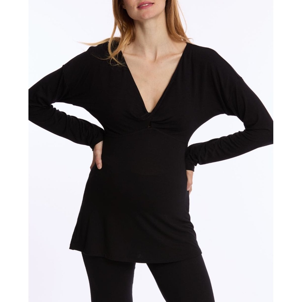T-shirt manches longues de grossesse et d'allaitement Louna noir, CACHE COEUR