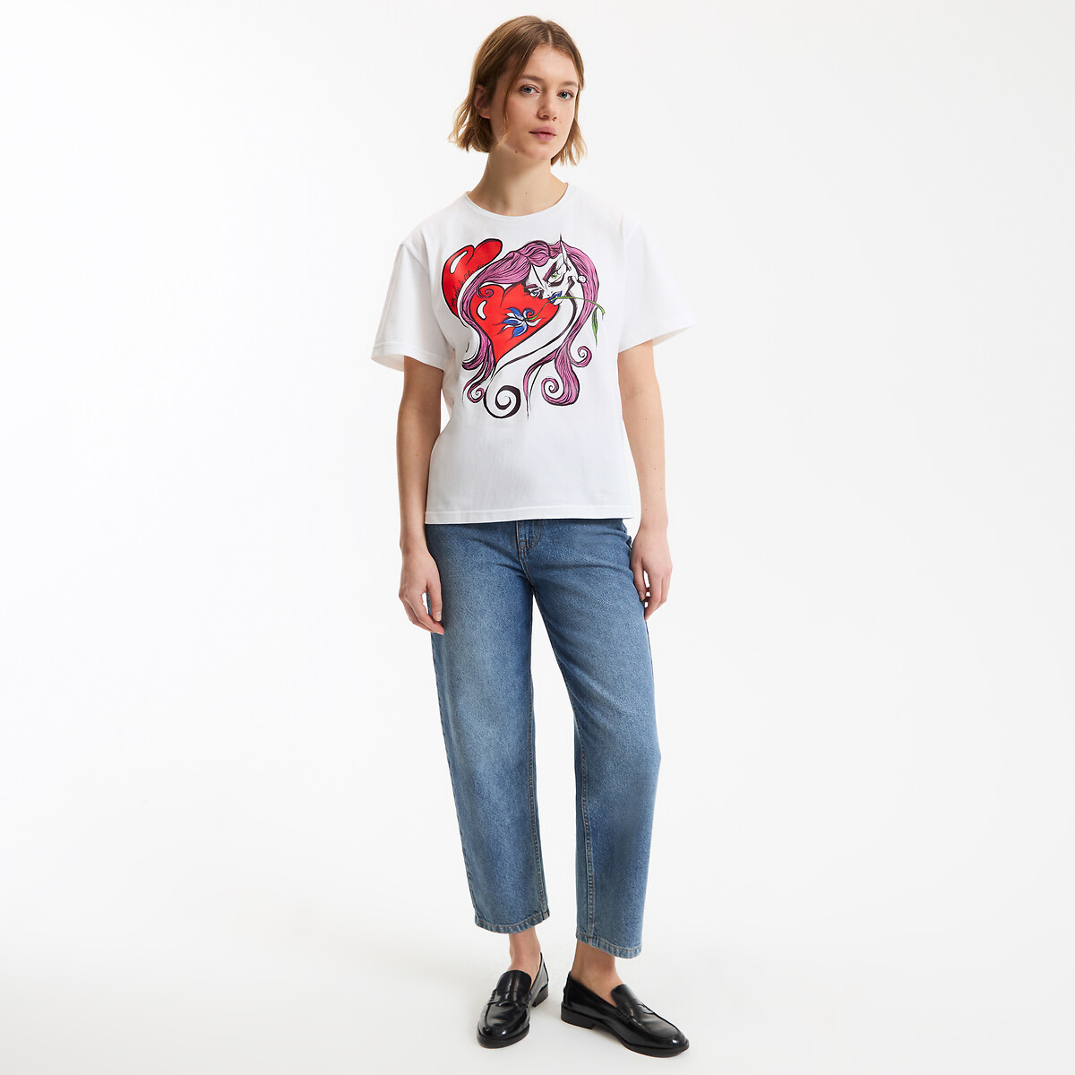T-shirt, col rond, manches courtes, imprimé graphique blanc, CHARLES DE VILMORIN X LA REDOUTE