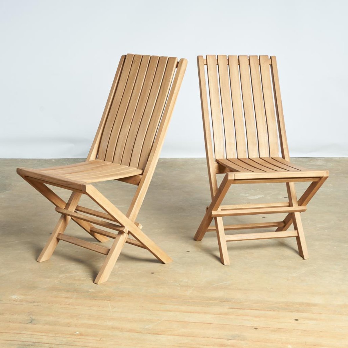 Ensemble 2 chaises pliantes en teck Helza naturel, WANDA COLLECTION