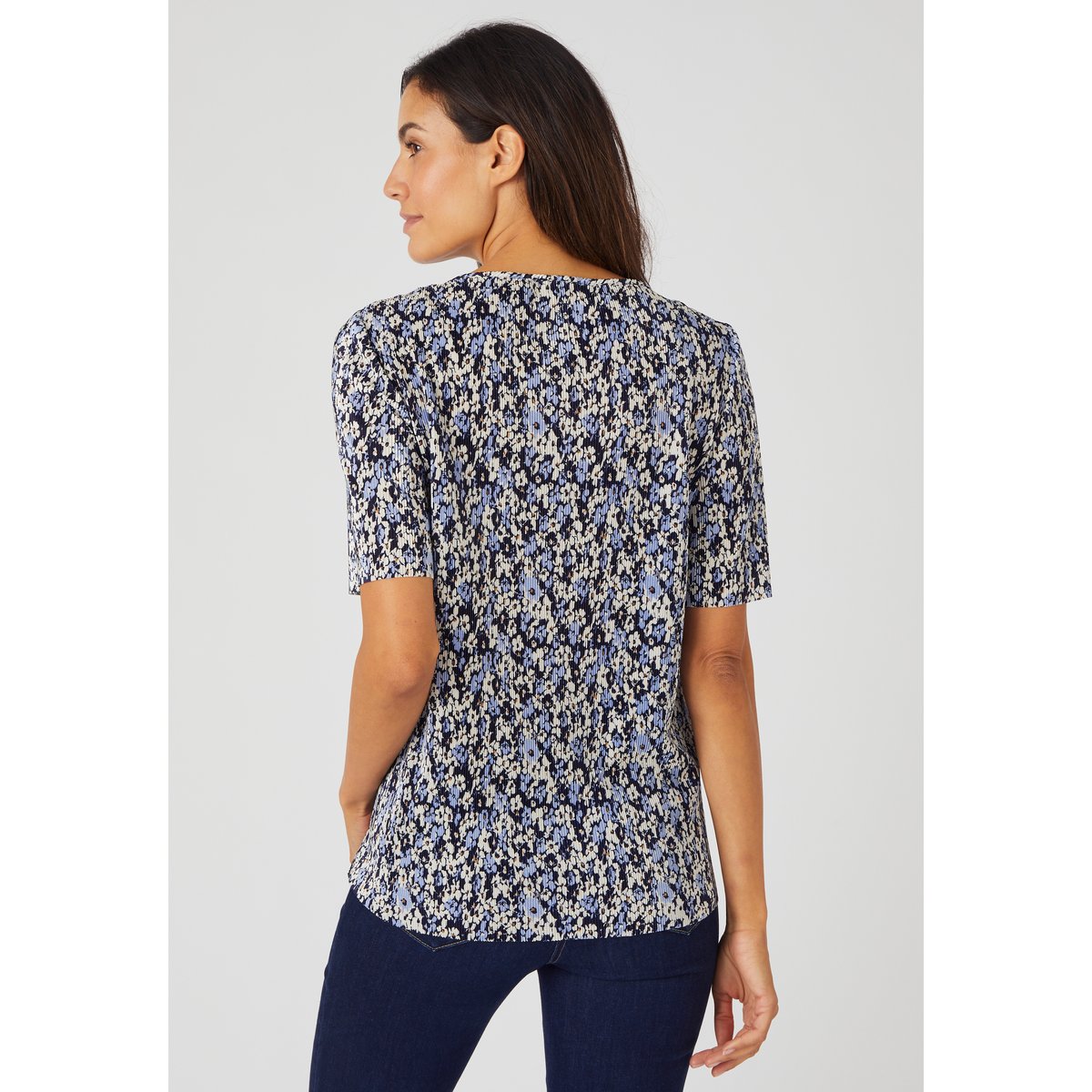Top plissé permanent bleu fleuri, DAMART