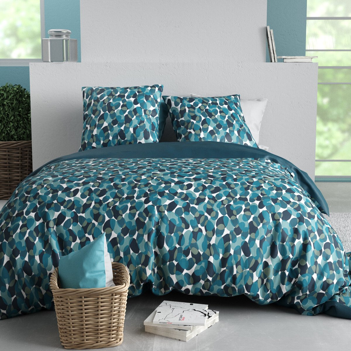 Parure housse de couette en coton imprimée, Nelly noir, C DESIGN HOME TEXTILE