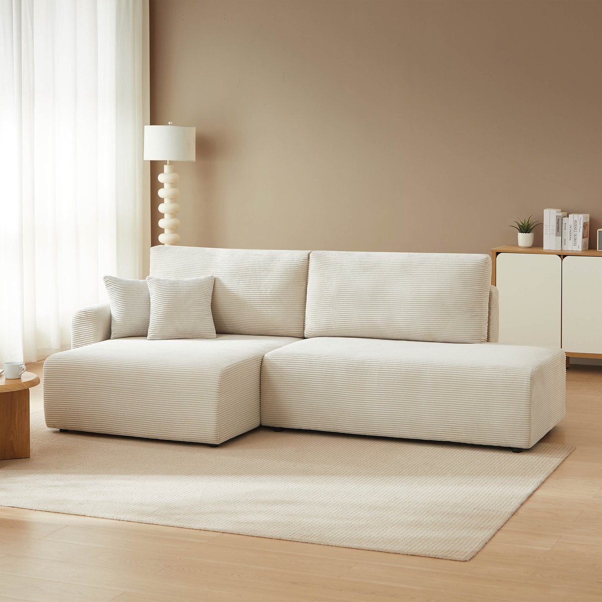 Canapé d'angle gauche convertible DANILO beige, BAÏTA