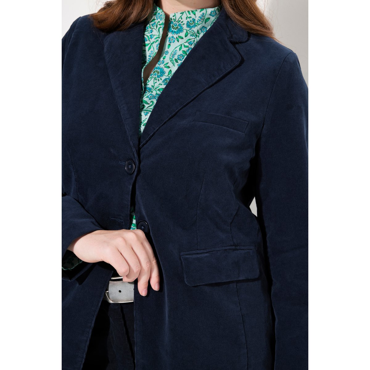 Blazer en velours côtelé avec col à revers marine, ULLA POPKEN