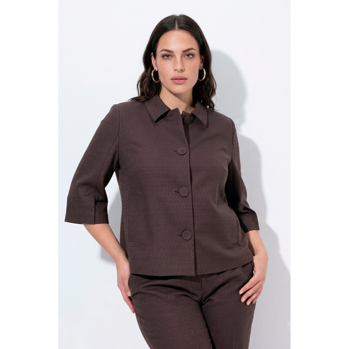 Veste coupe évasée acajou, ULLA POPKEN