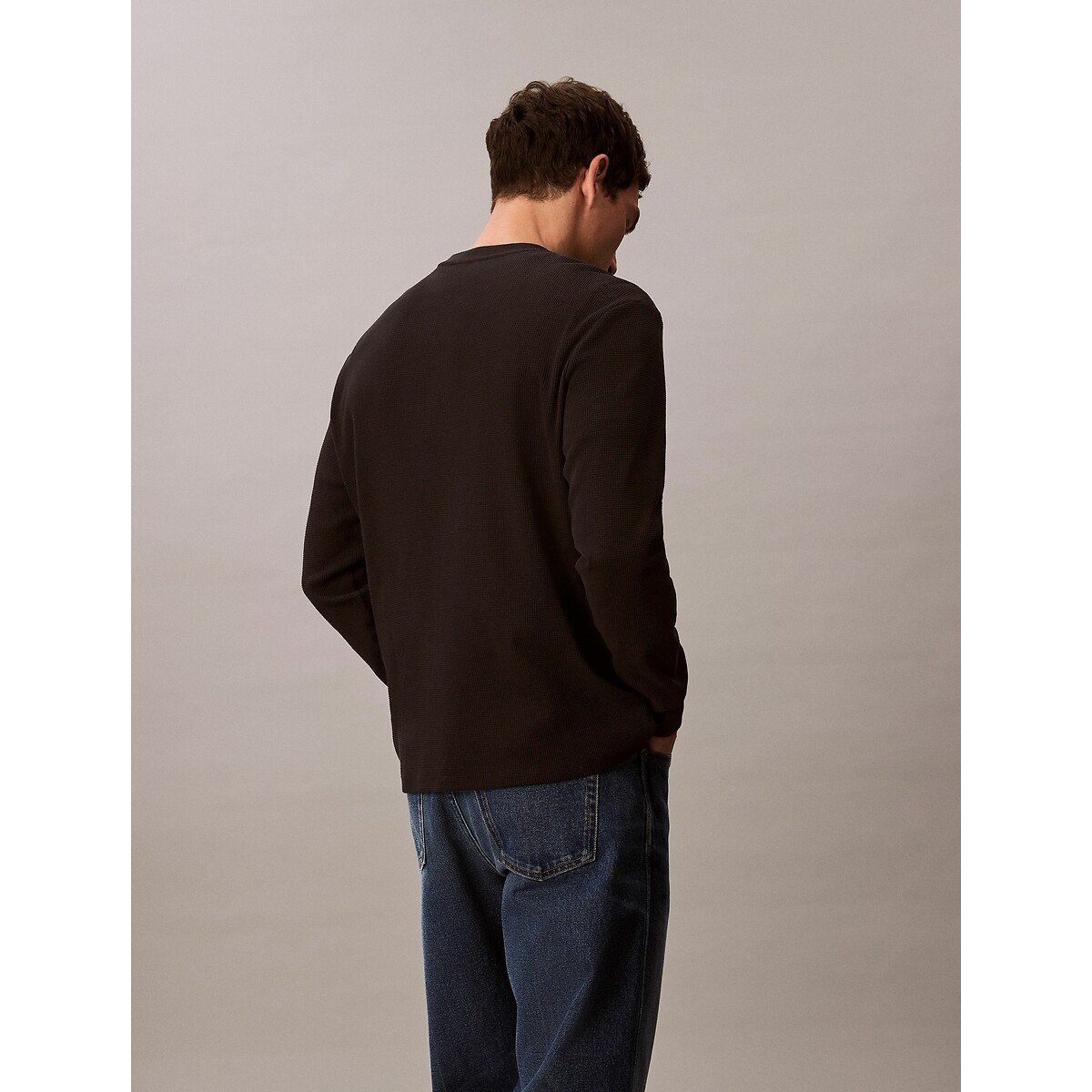 T-shirt manches longues texture gaufrée noir, CALVIN KLEIN JEANS