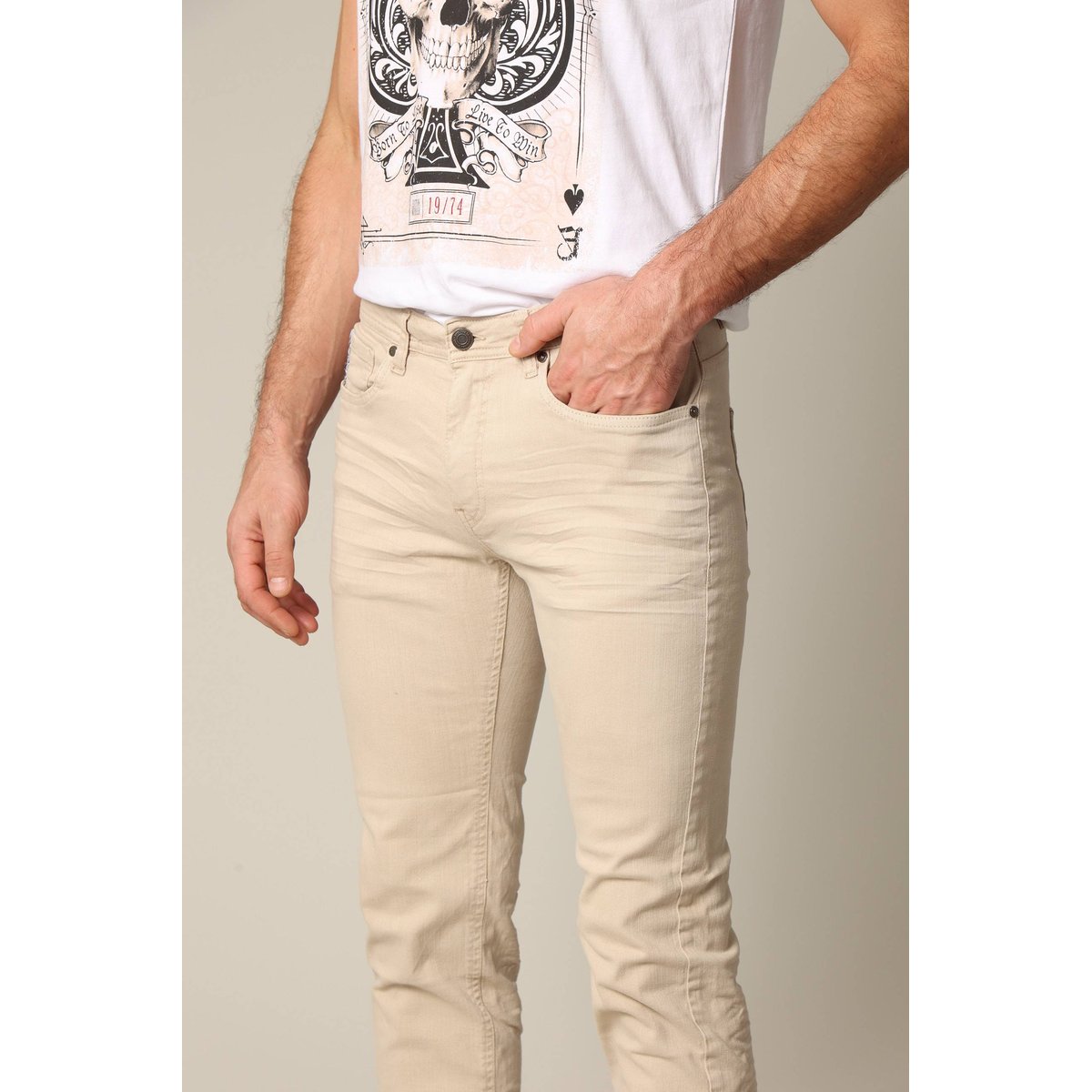 Pantalon greige en jeans avec braguette à fermeture à glissière CARLOS greige, DEELUXE