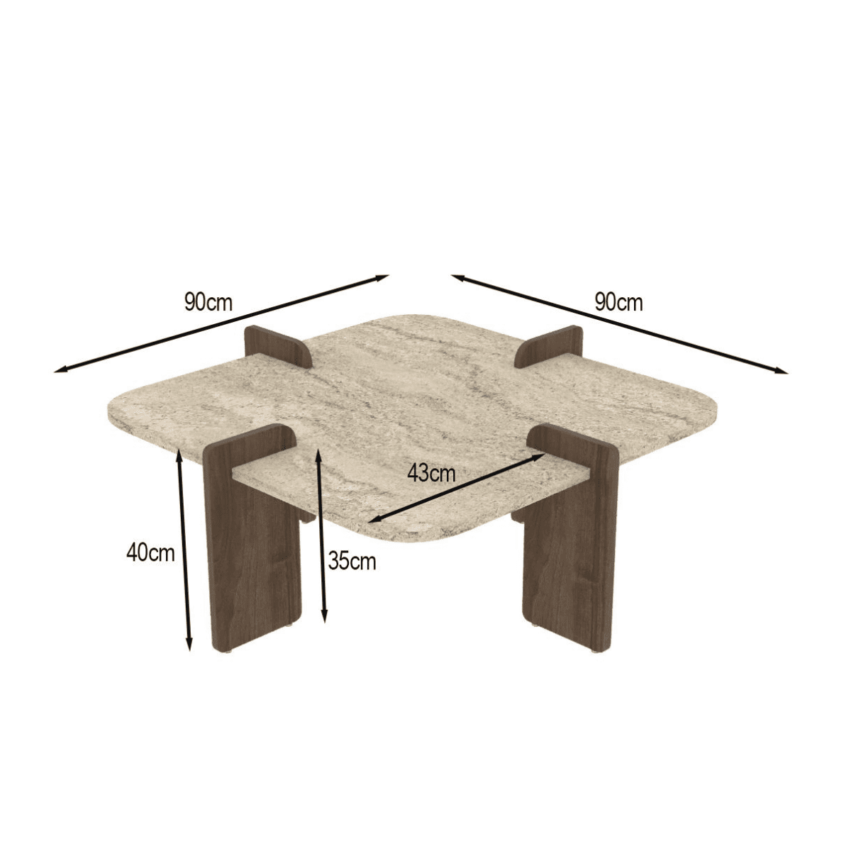 Table basse carrée LUMA travertin/ noyer, CALICOSY