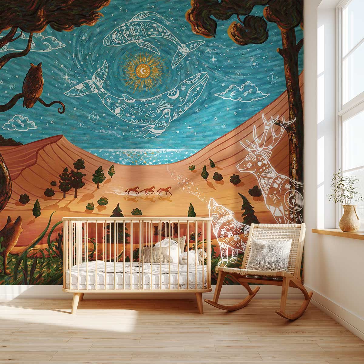 Papier peint océan mythologique chambre enfant bleu, HEXOA