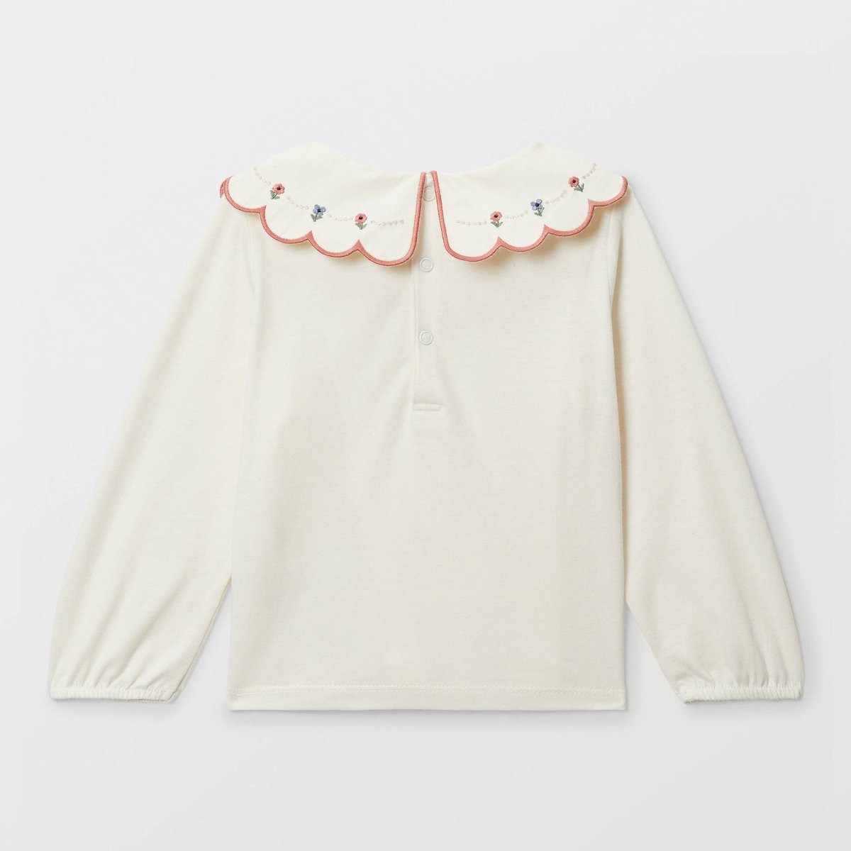 T-shirt manches longues uni à col brodé en coton BIO GOTS naturel, BOUT'CHOU