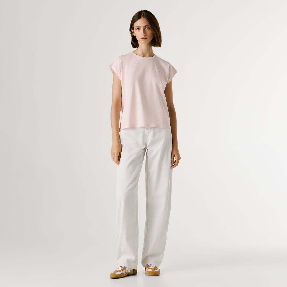 T-Shirt Coupe Slim Avec Logo rose pâle, PEPE JEANS