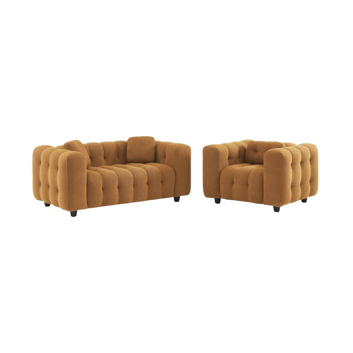 Canapé 2 places bouclette texturée capitonnée LEON terracotta, SWEEEK