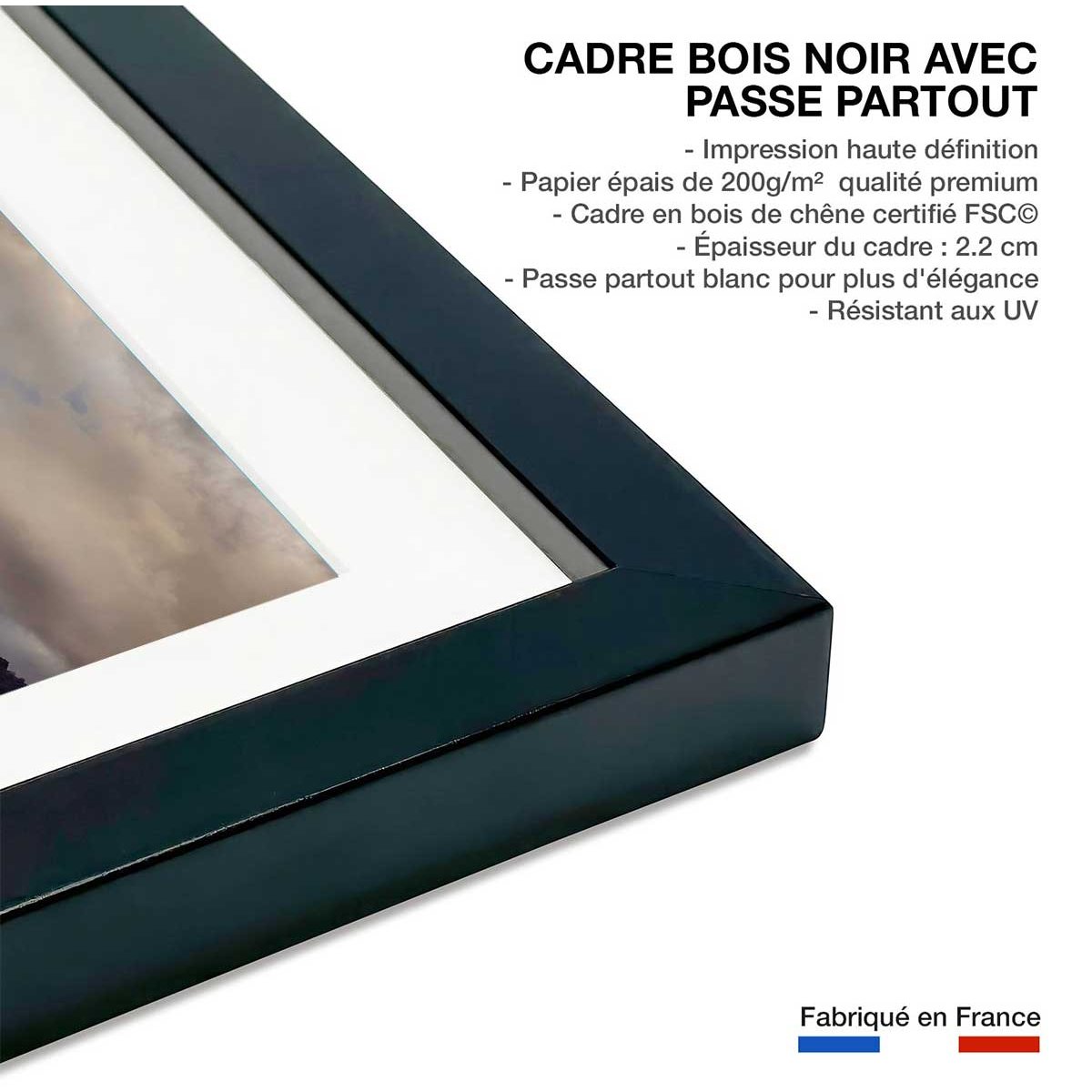 Affiche Plateau Tibetain affiche + cadre en bois - noir, HEXOA