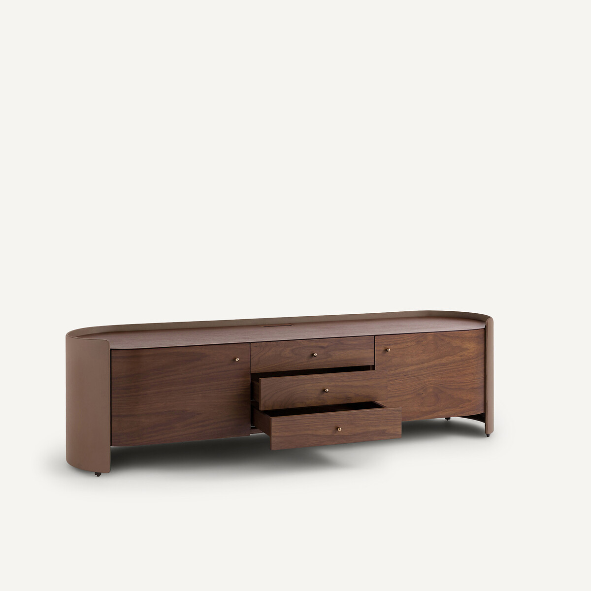 Meuble télé hifi plaqué noyer et cuir, Firmo noyer, AM.PM