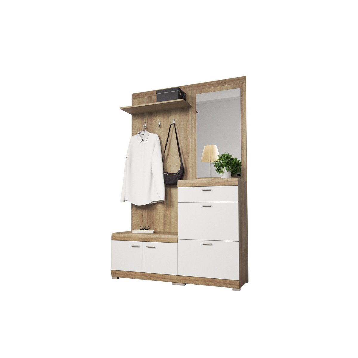 Meuble d'entrée - THEA bois / blanc, BEST MOBILIER