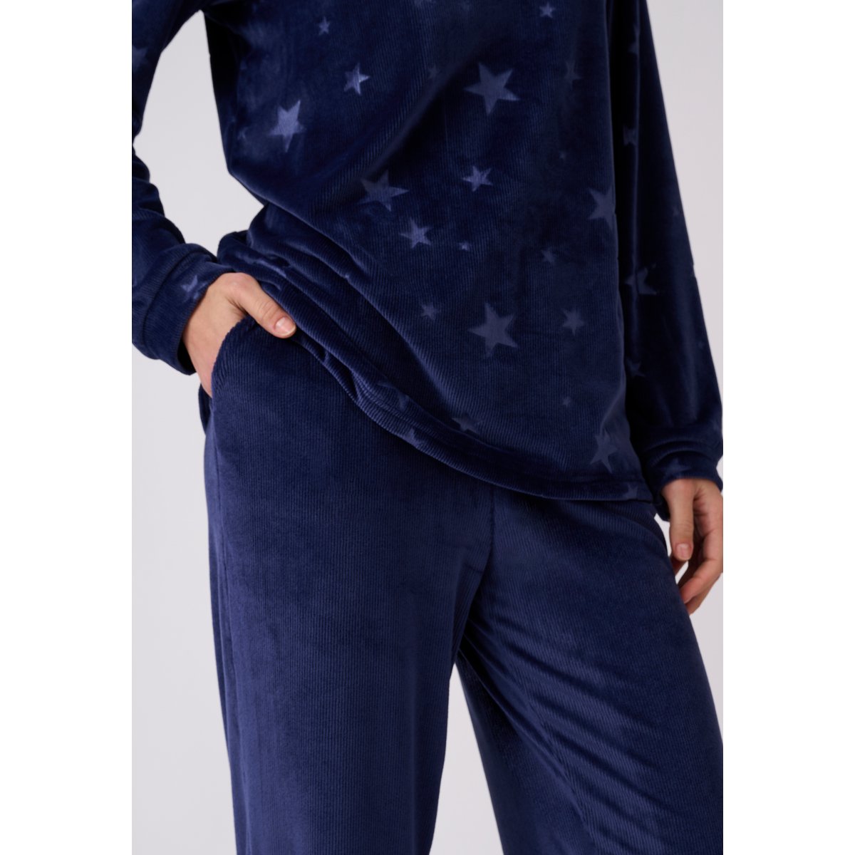 Pyjama Thermolactyl en velours côtelé et embossé bleu nuit, DAMART