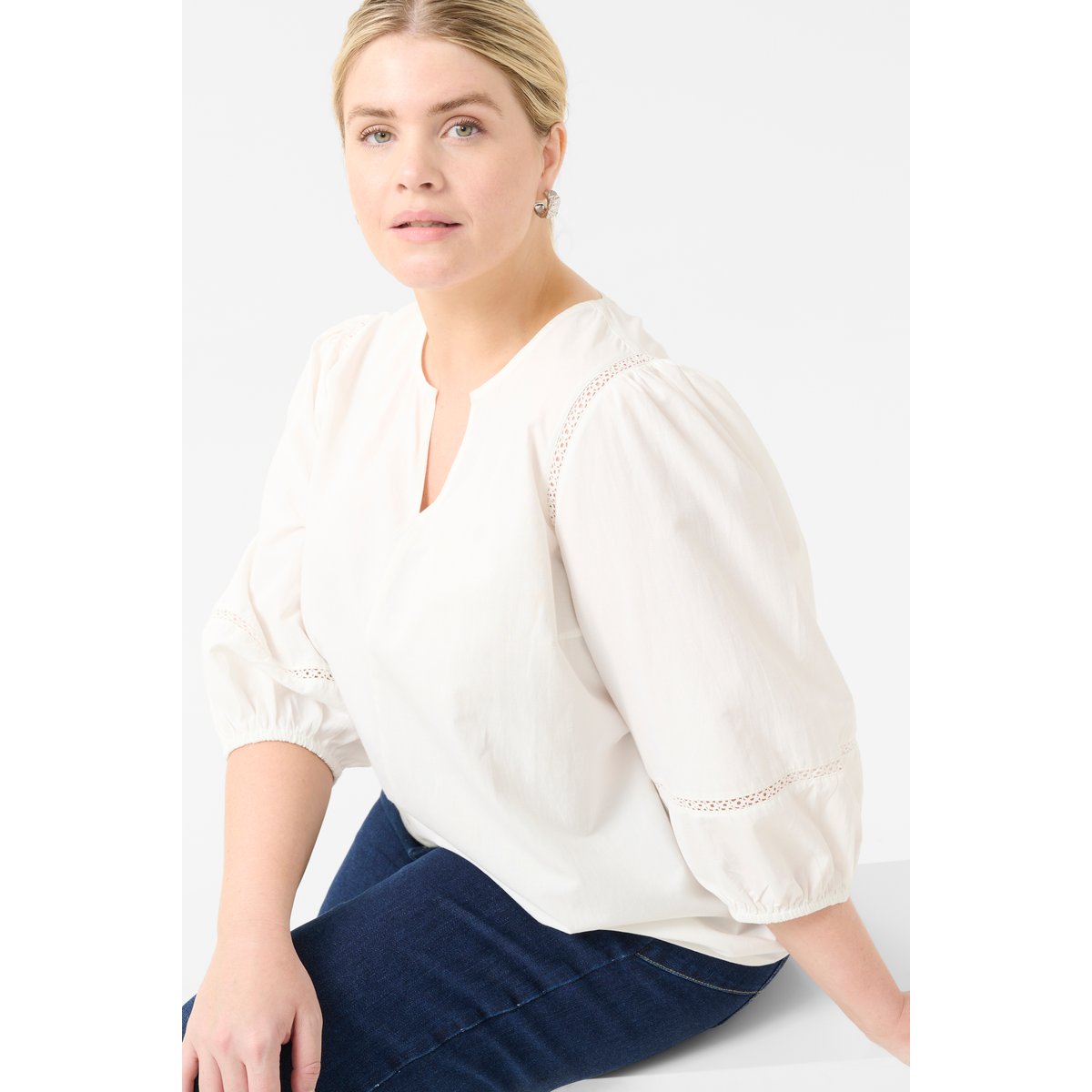 Blouse with long sleeve blanc chalk, KAFFE CURVE