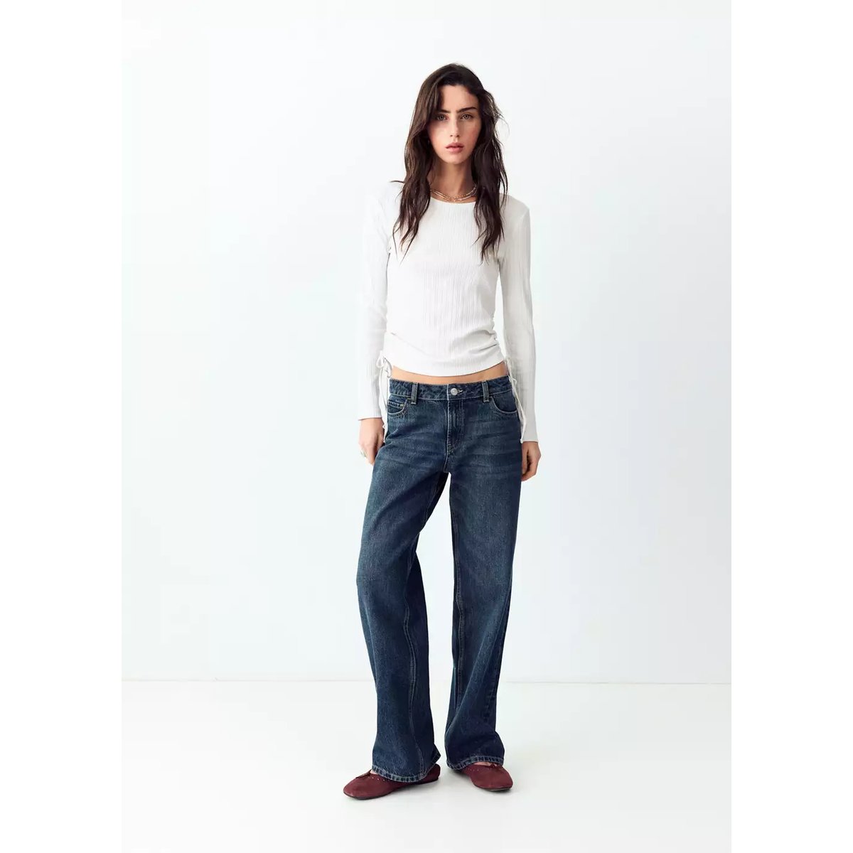 T-shirt côtelé détail froncé blanc cassé, MANGO TEEN