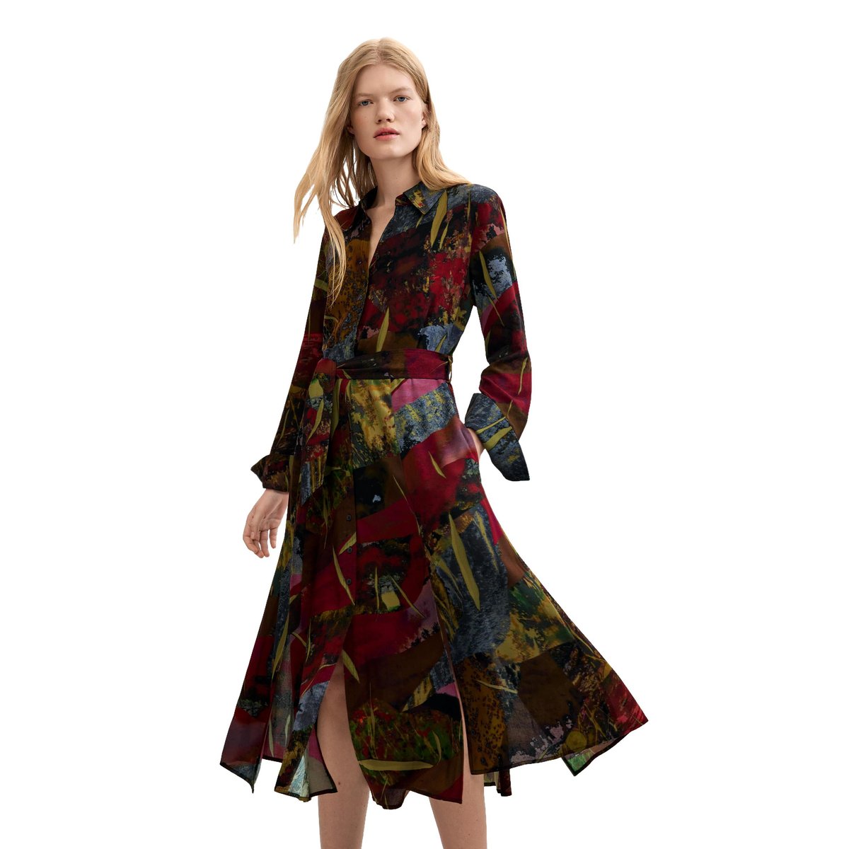 Robe midi à manches longues vert, DESIGUAL