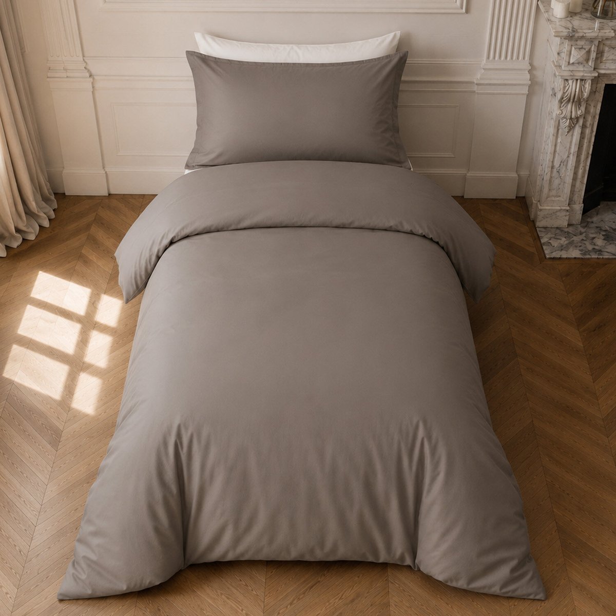 Parure housse de couette en percale de coton unie, FINESSE gris, C DESIGN HOME TEXTILE