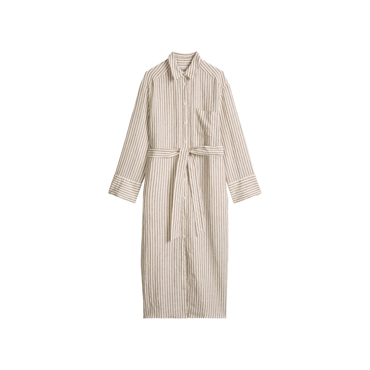 Robe-chemise en lin relaxed avec motif à rayures teinté dans la masse marron, MARC O'POLO