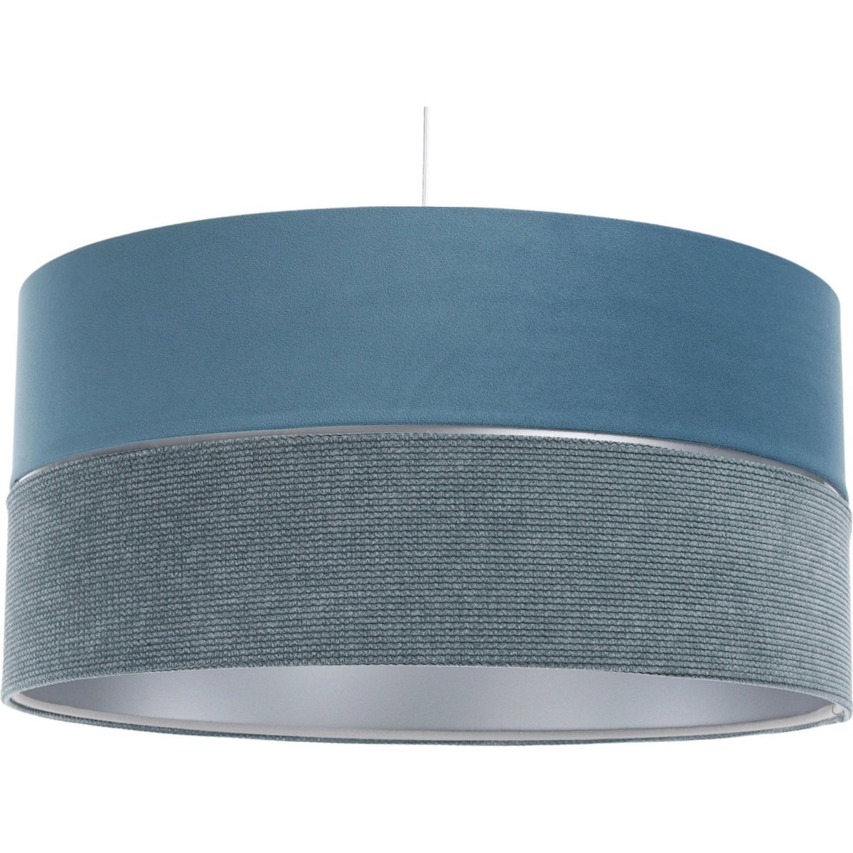 Suspension en tissu, TWIST abat-jour en satin bleu et velours structuré bleu, liseret argenté et intérieur argenté, BPS KONCEPT
