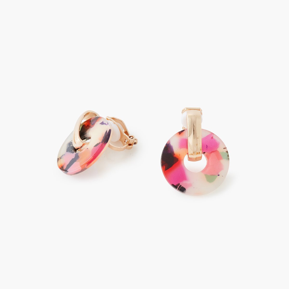 Boucles d'oreilles clips - disques en résine multicolore multicolore, BALABOOSTE